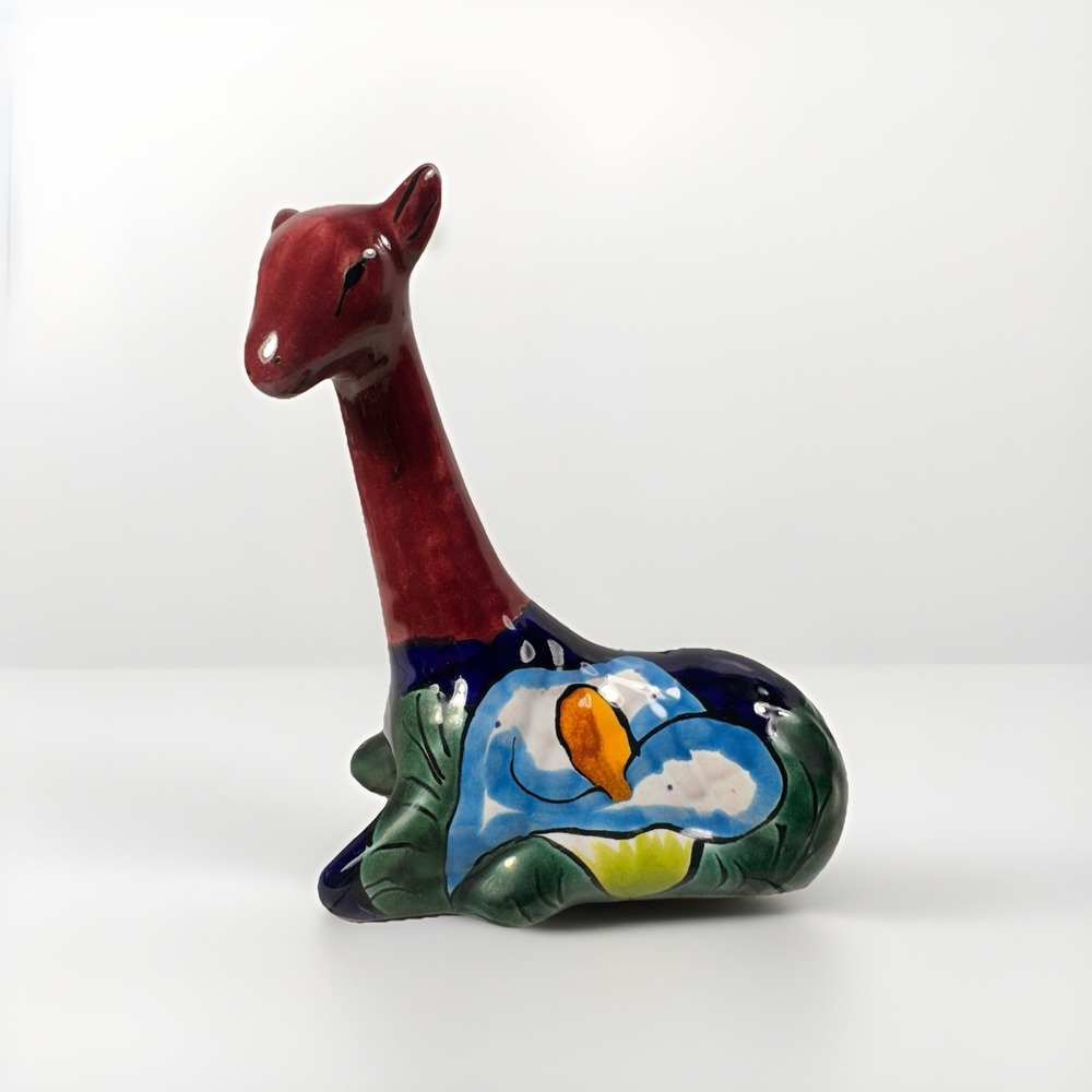Talavera Mexican Folk Art Pottery Giraffe Figurine Statue Sculpture Colorful 5"